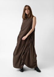 High Neck Ruche Detail Maxi Dress