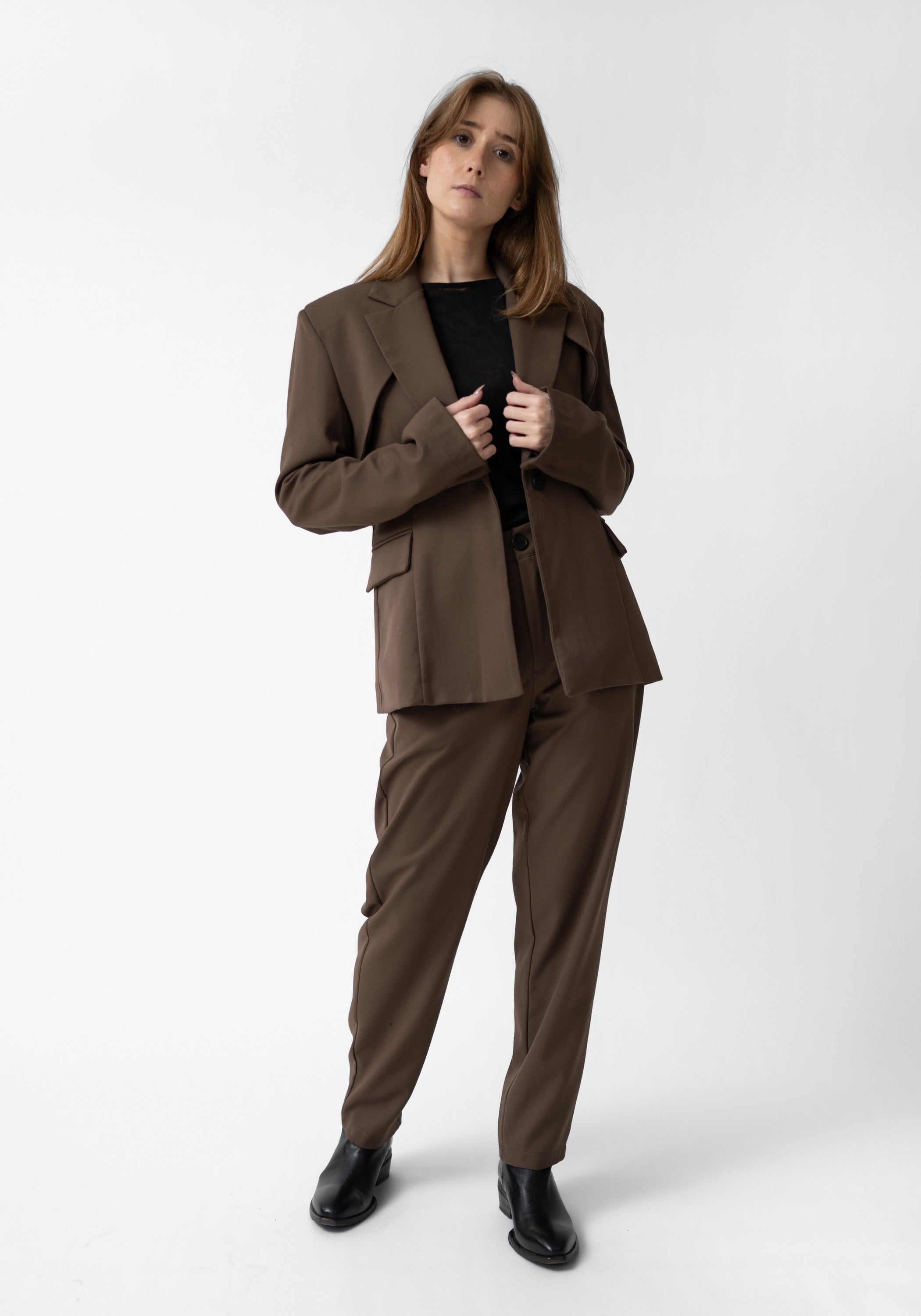 Bold Paneled Shoulder Tailored Blazer