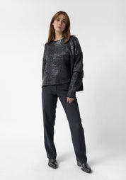 Laminated Wool Blend Knit Pullover