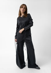Lacing Detail Long Sleeve Cupro Top