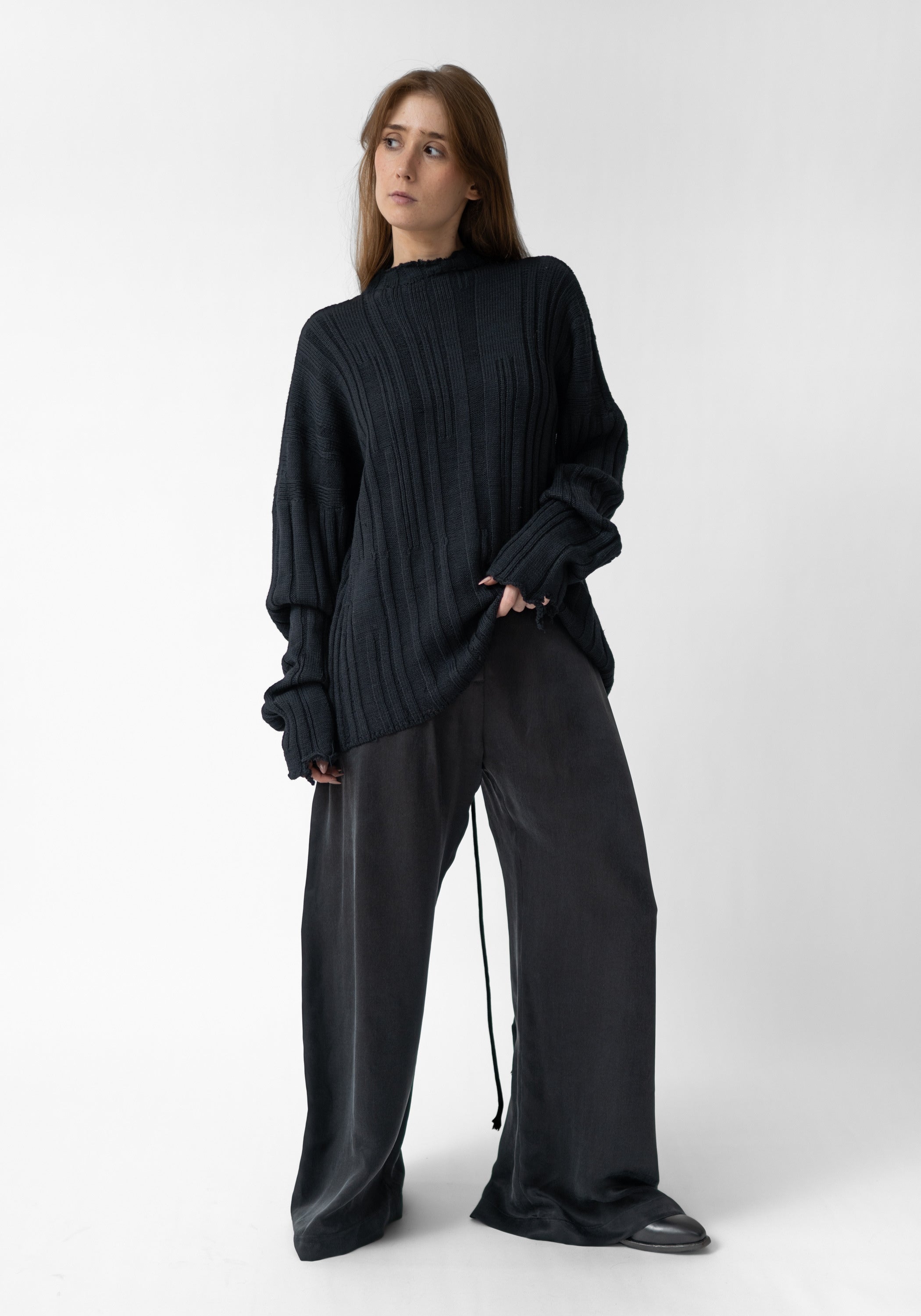 Oversized Ribbed Knit Wool Pullover