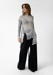 Asymmetric Distressed Detail Semi-Sheer Knit Tunic