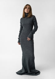 Long Line High Neck Knit Wool Dress