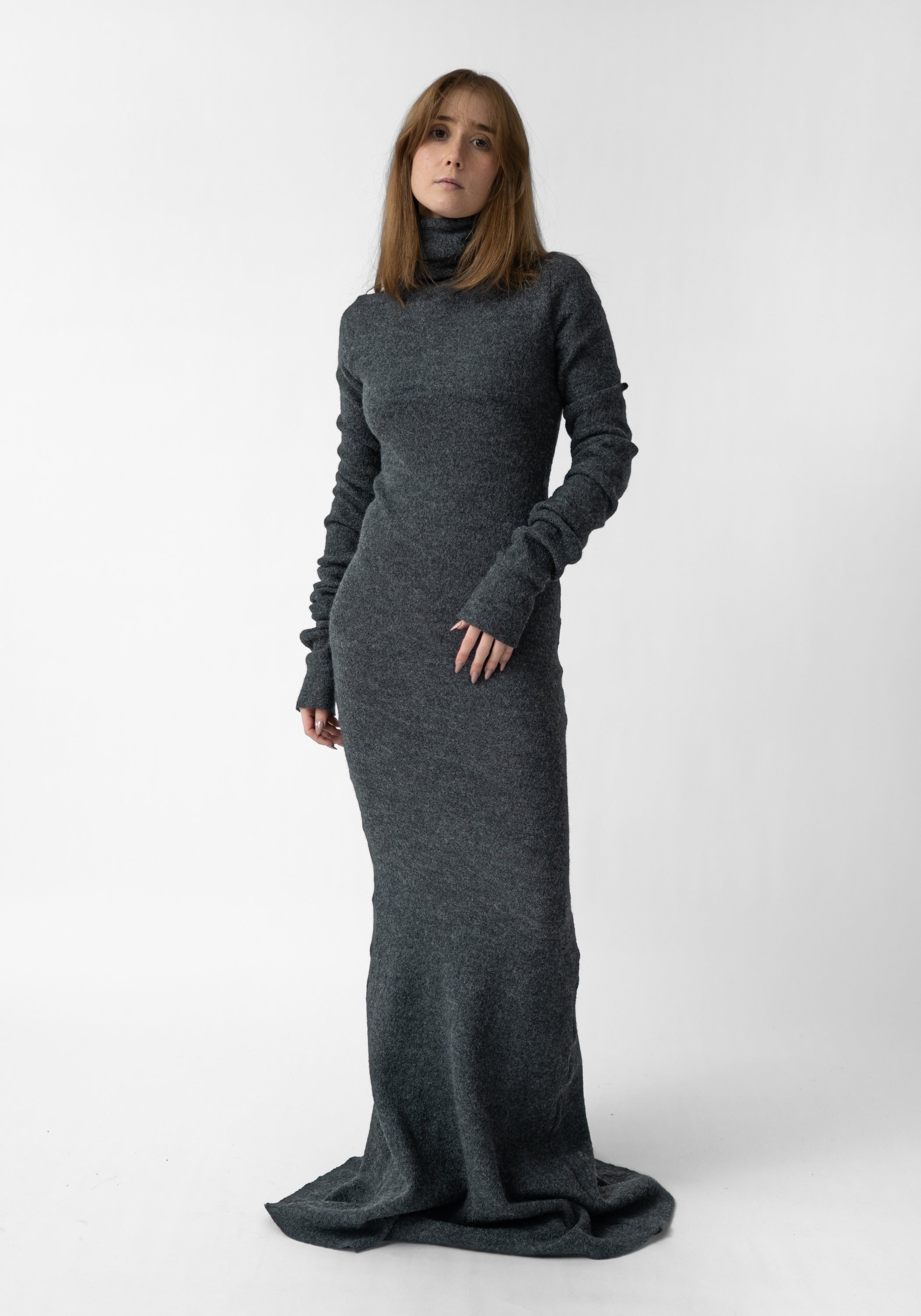 Long Line High Neck Knit Wool Dress