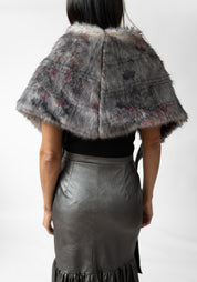 Dark Florals Print Faux Fur Tie Shrug