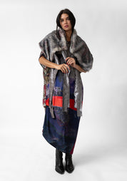 Dark Florals Print Faux Fur Tie Shrug