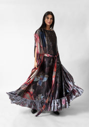 Florals and Plaid Print Oversized Ruffle Maxi Dress