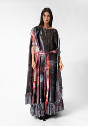 Florals and Plaid Print Oversized Ruffle Maxi Dress