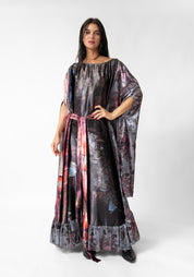 Florals and Plaid Print Oversized Ruffle Maxi Dress