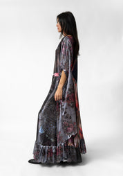 Florals and Plaid Print Oversized Ruffle Maxi Dress