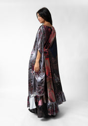 Florals and Plaid Print Oversized Ruffle Maxi Dress