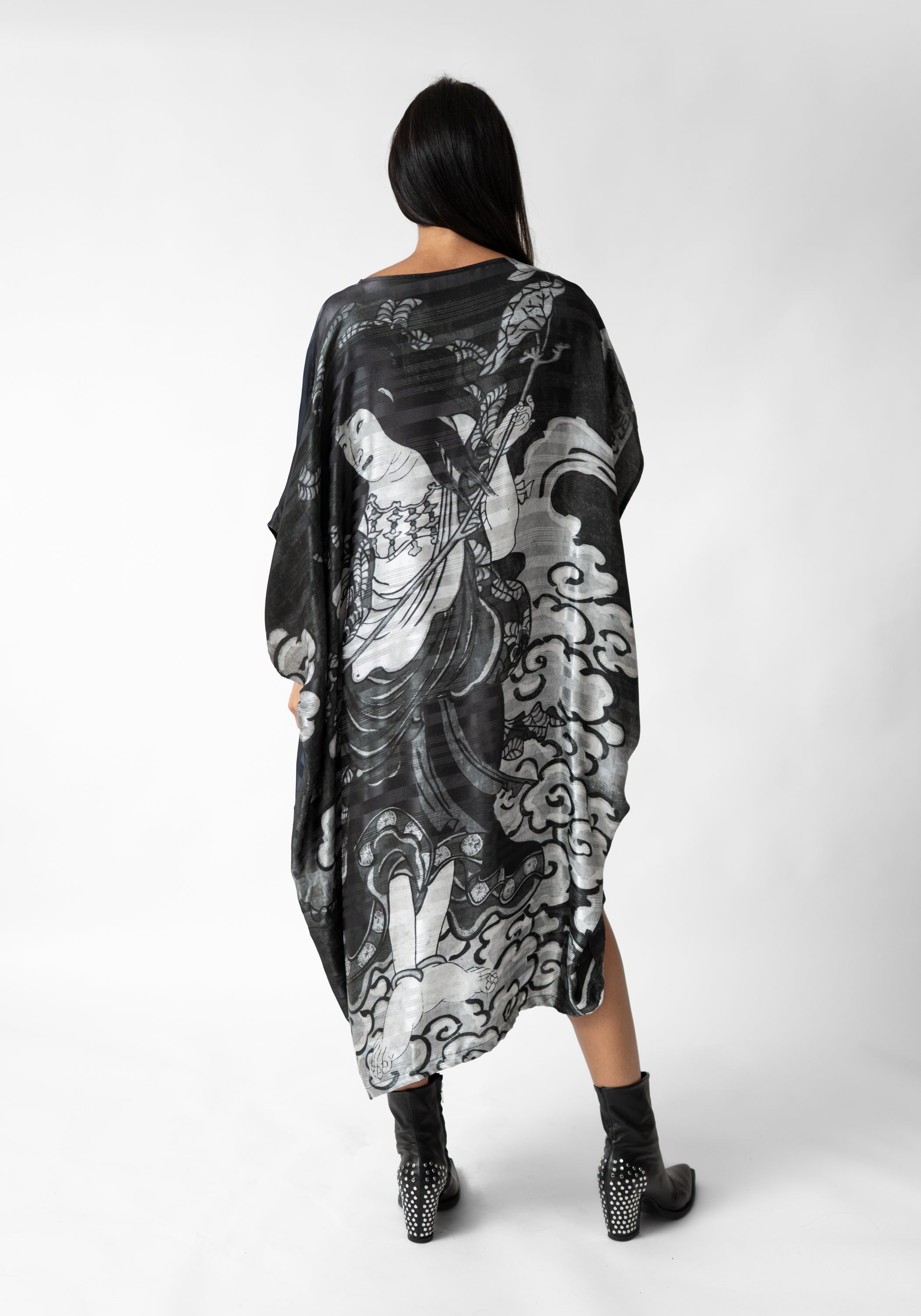 Dark Gems and Seitaka Dōji Print Asymmetric Drape Dress