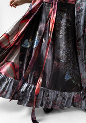 Florals and Plaid Print Oversized Ruffle Maxi Dress