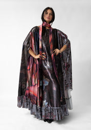 Florals and Plaid Print Oversized Ruffle Maxi Dress