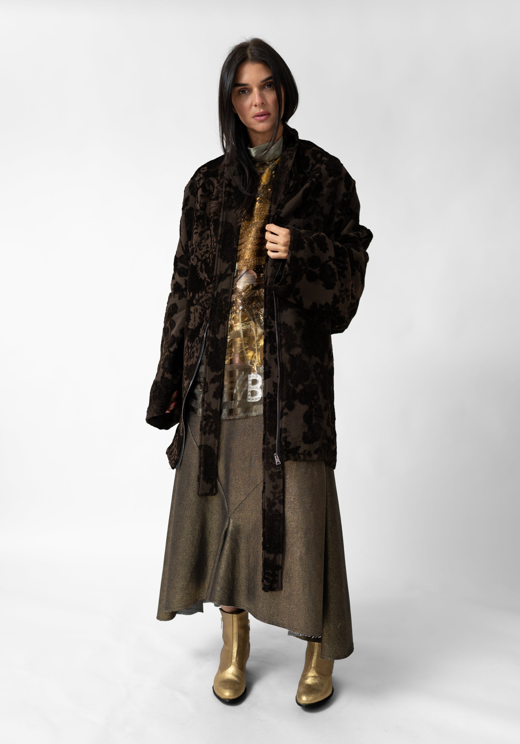 Oversized Drop Shoulder Brocade Jacket