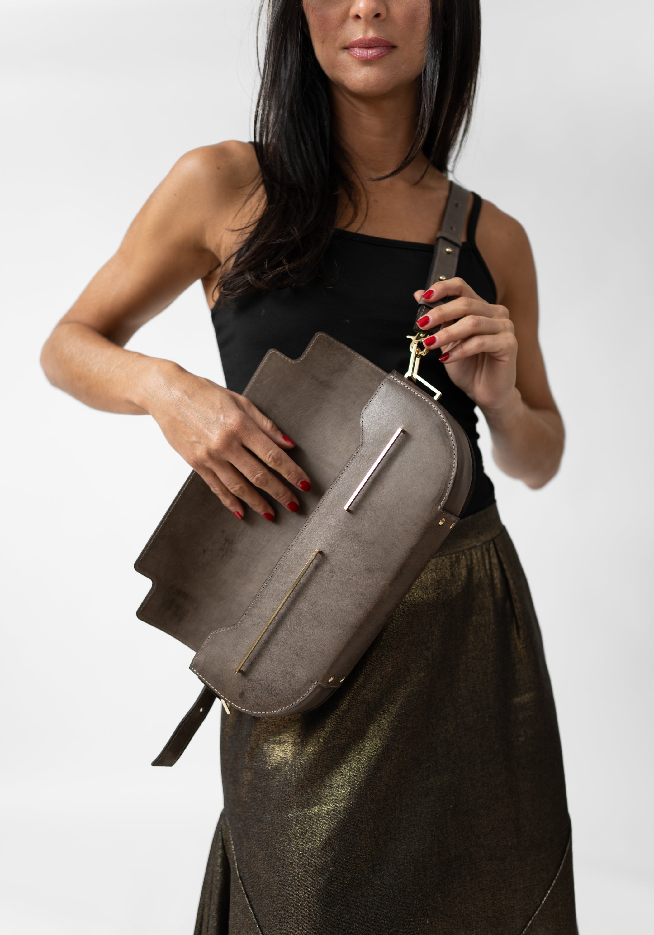 Rivolta Taupe Leather Baguette Bag - December Thieves