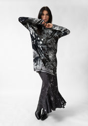 Floral Plaid Print High Neck Jersey Tunic Top