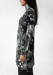 Floral Plaid Print High Neck Jersey Tunic Top