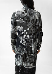Floral Plaid Print High Neck Jersey Tunic Top