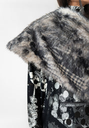 Plaid Print Faux Fur Tie Shrug