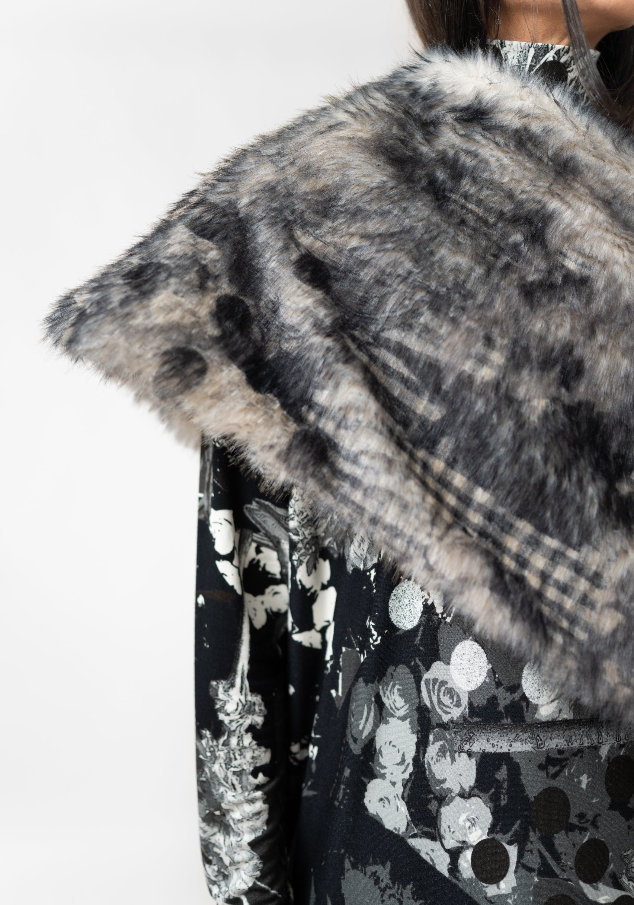 Plaid Print Faux Fur Tie Shrug
