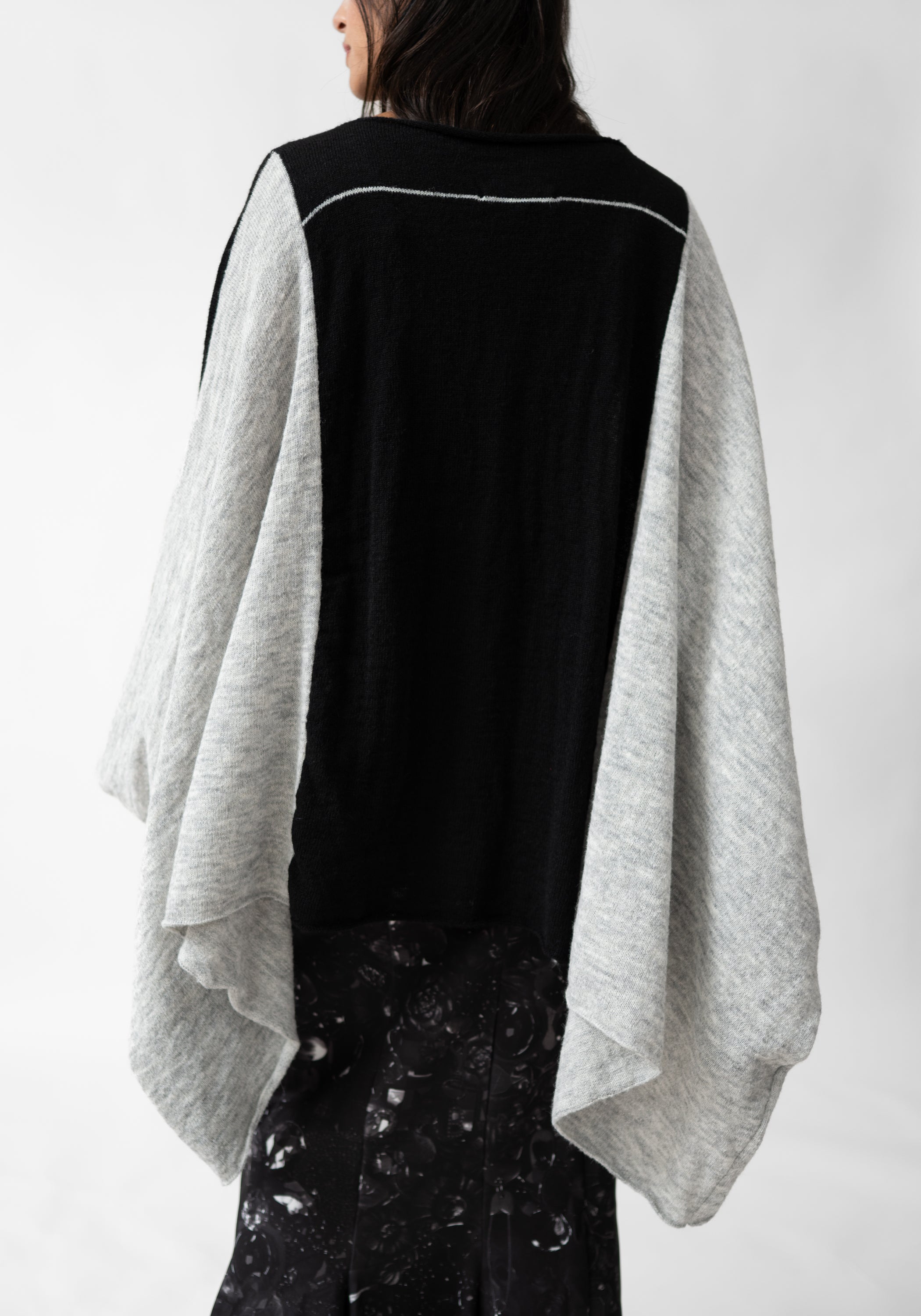 Oversized Cropped Asymmetric Knit Wool Blend Top