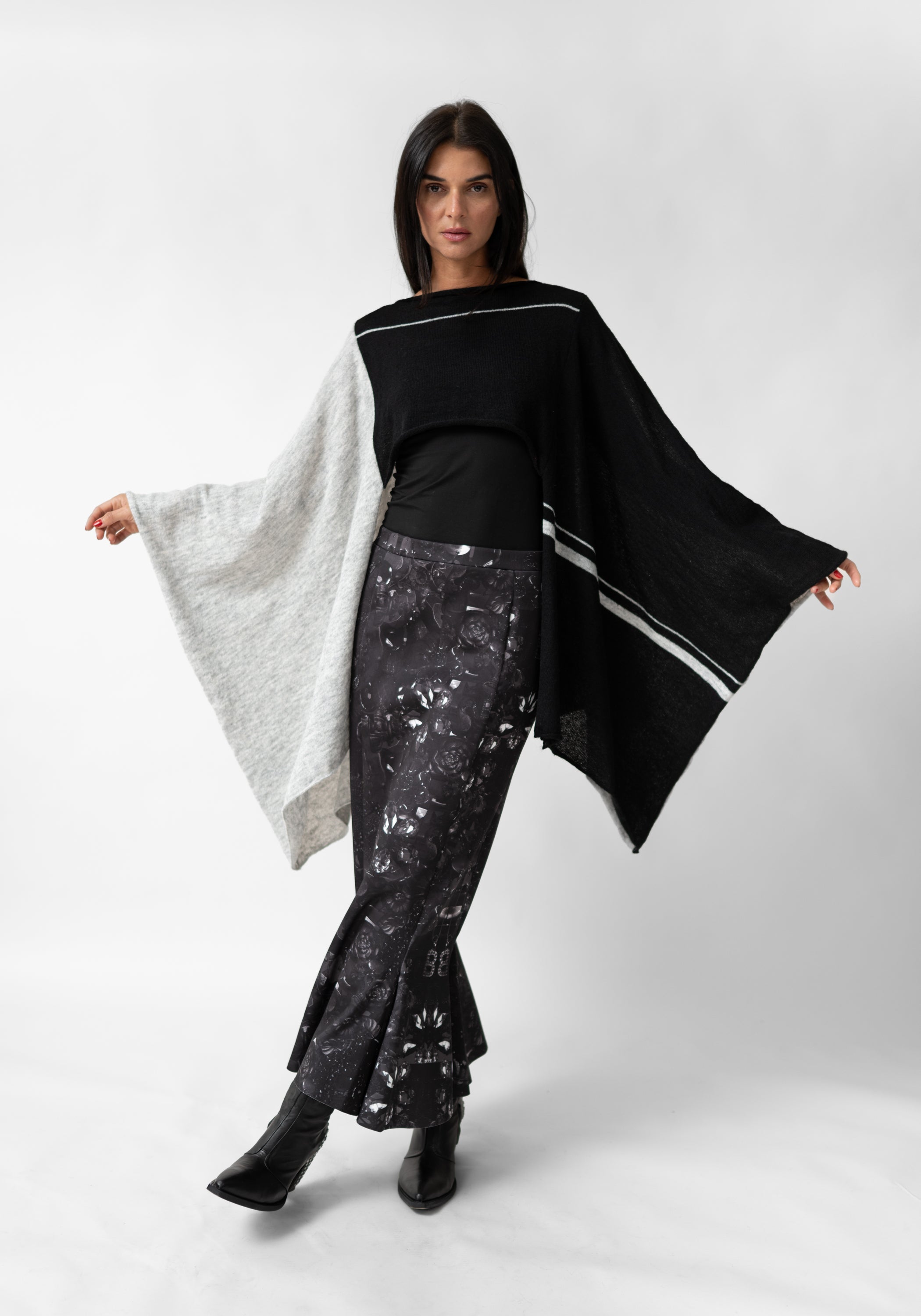 Oversized Cropped Asymmetric Knit Wool Blend Top
