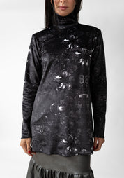 Dark Gems Print High Neck Velvet Top