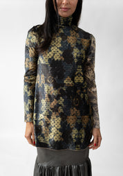 Florals and Grass Print High Neck Velvet Top