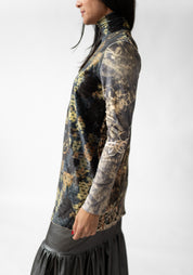 Florals and Grass Print High Neck Velvet Top