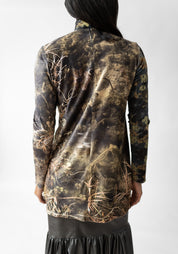 Florals and Grass Print High Neck Velvet Top