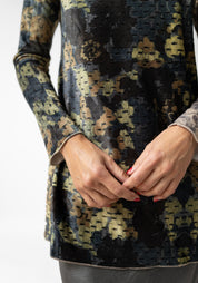 Florals and Grass Print High Neck Velvet Top