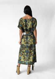 Mirror and Floral Print Oversized Tie Waist Tube Dress