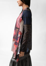 Florals Print High Neck Asymmetric Mesh Top