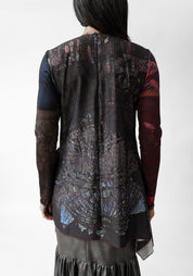 Florals Print High Neck Asymmetric Mesh Top