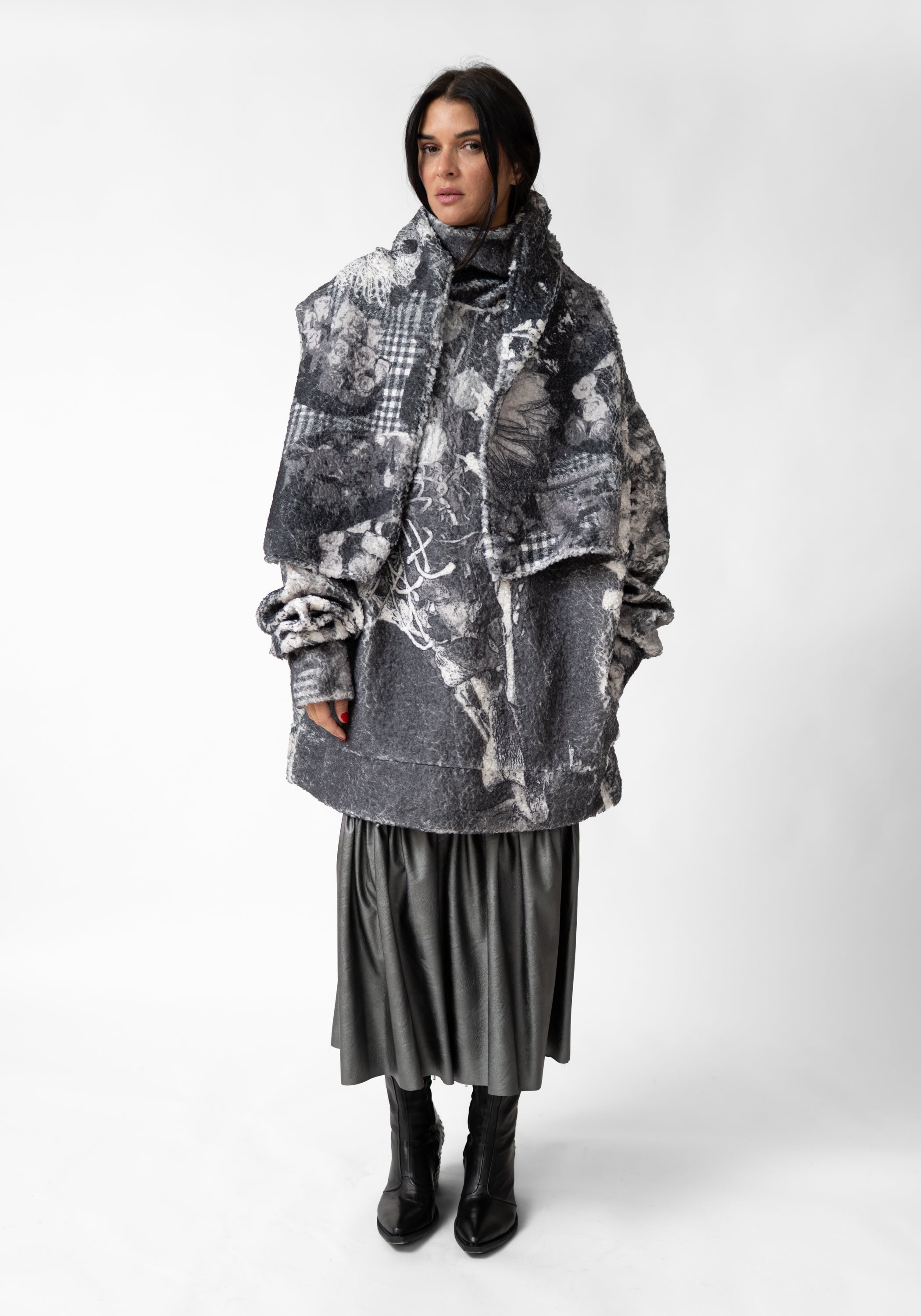Oversized Scarf Neck Faux Shearling Pullover