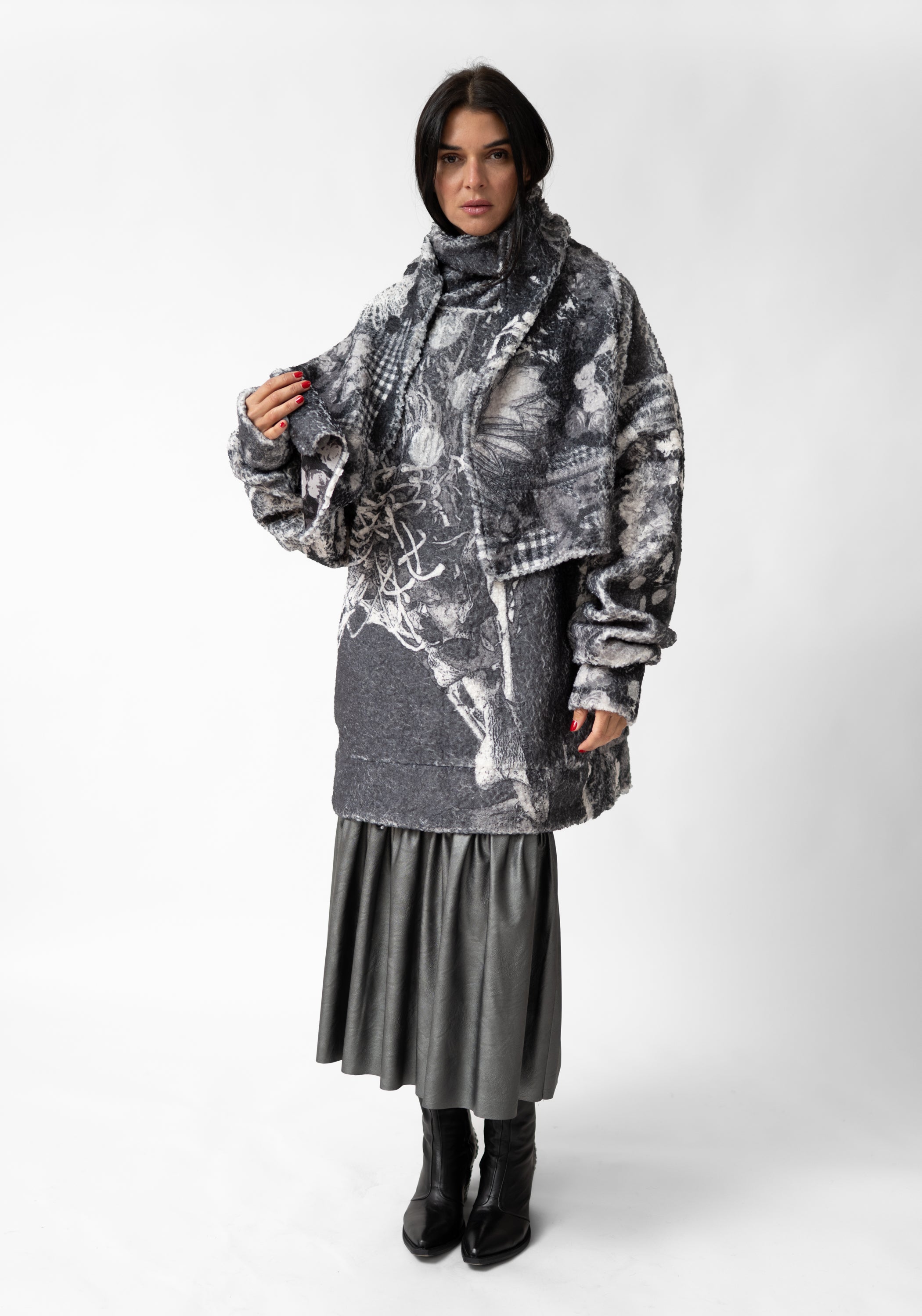 Oversized Scarf Neck Faux Shearling Pullover