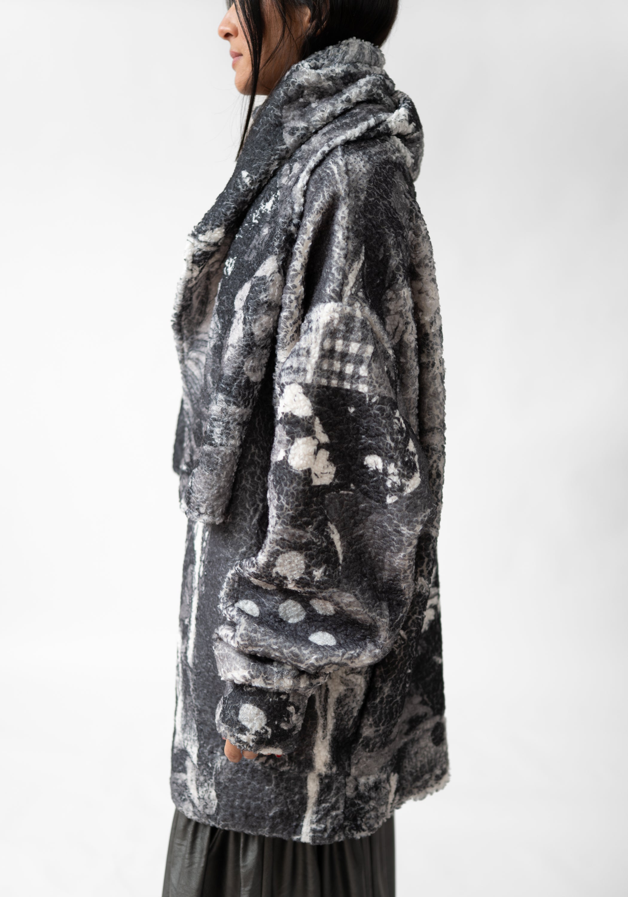 Oversized Scarf Neck Faux Shearling Pullover