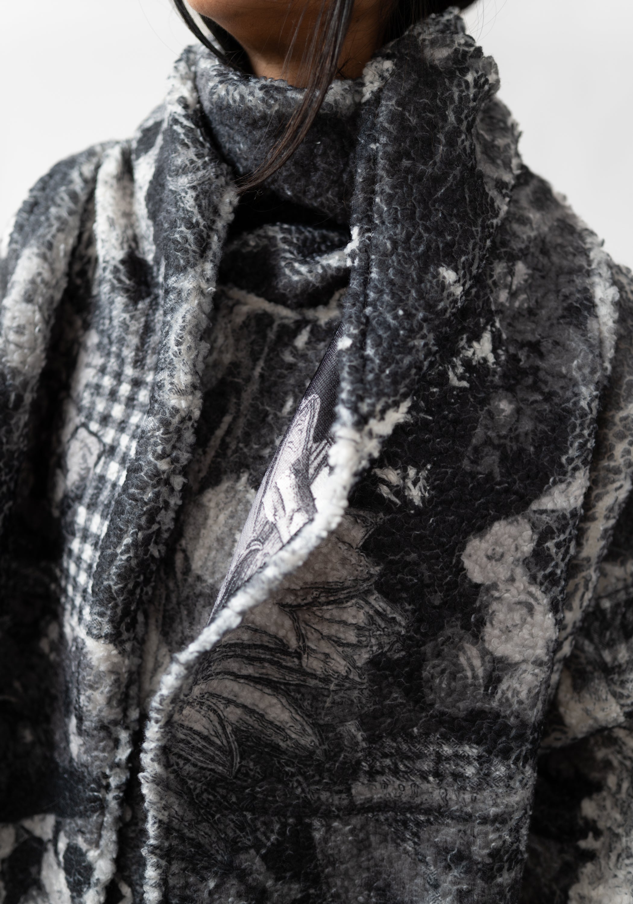 Oversized Scarf Neck Faux Shearling Pullover