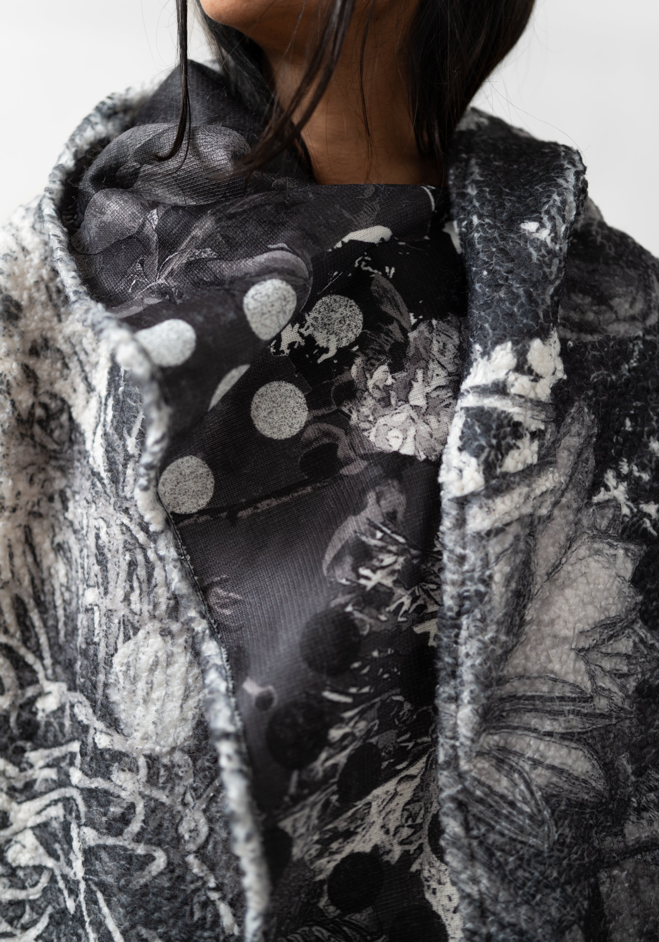 Oversized Scarf Neck Faux Shearling Pullover