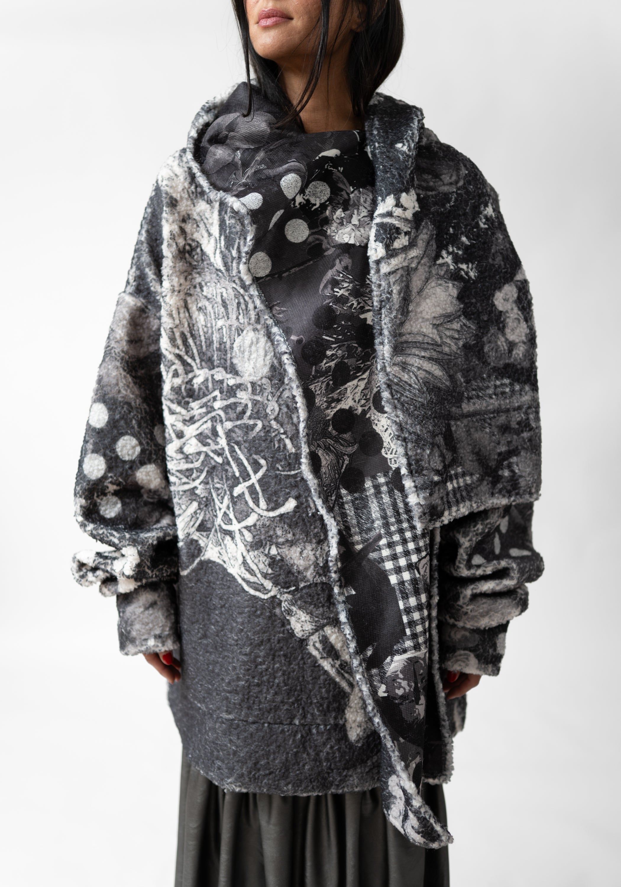 Oversized Scarf Neck Faux Shearling Pullover