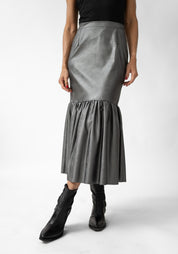 Gathered Hem Faux Leather Maxi Skirt