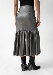 Gathered Hem Faux Leather Maxi Skirt