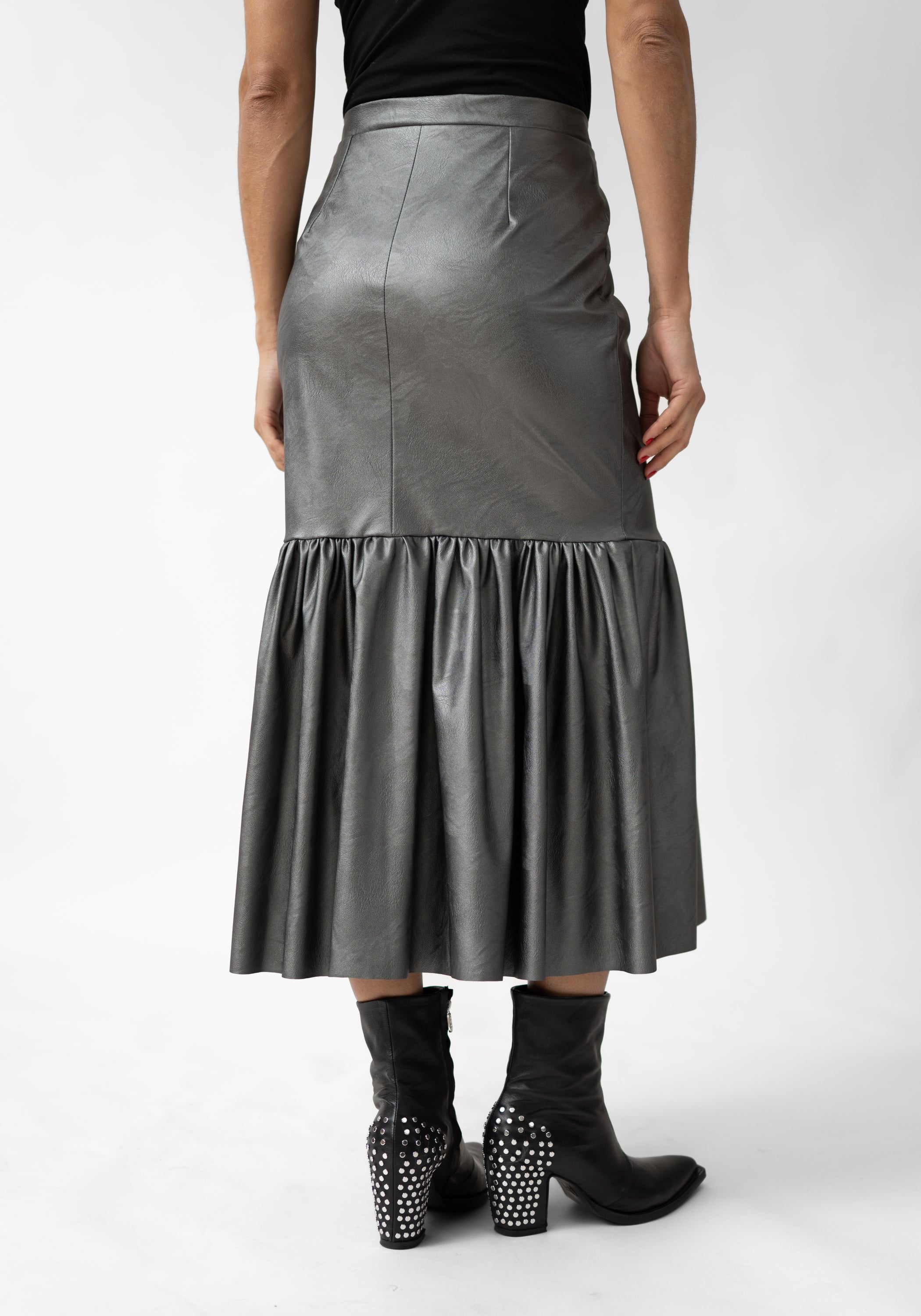 Gathered Hem Faux Leather Maxi Skirt