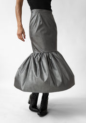 Gathered Hem Faux Leather Maxi Skirt