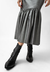 Gathered Hem Faux Leather Maxi Skirt