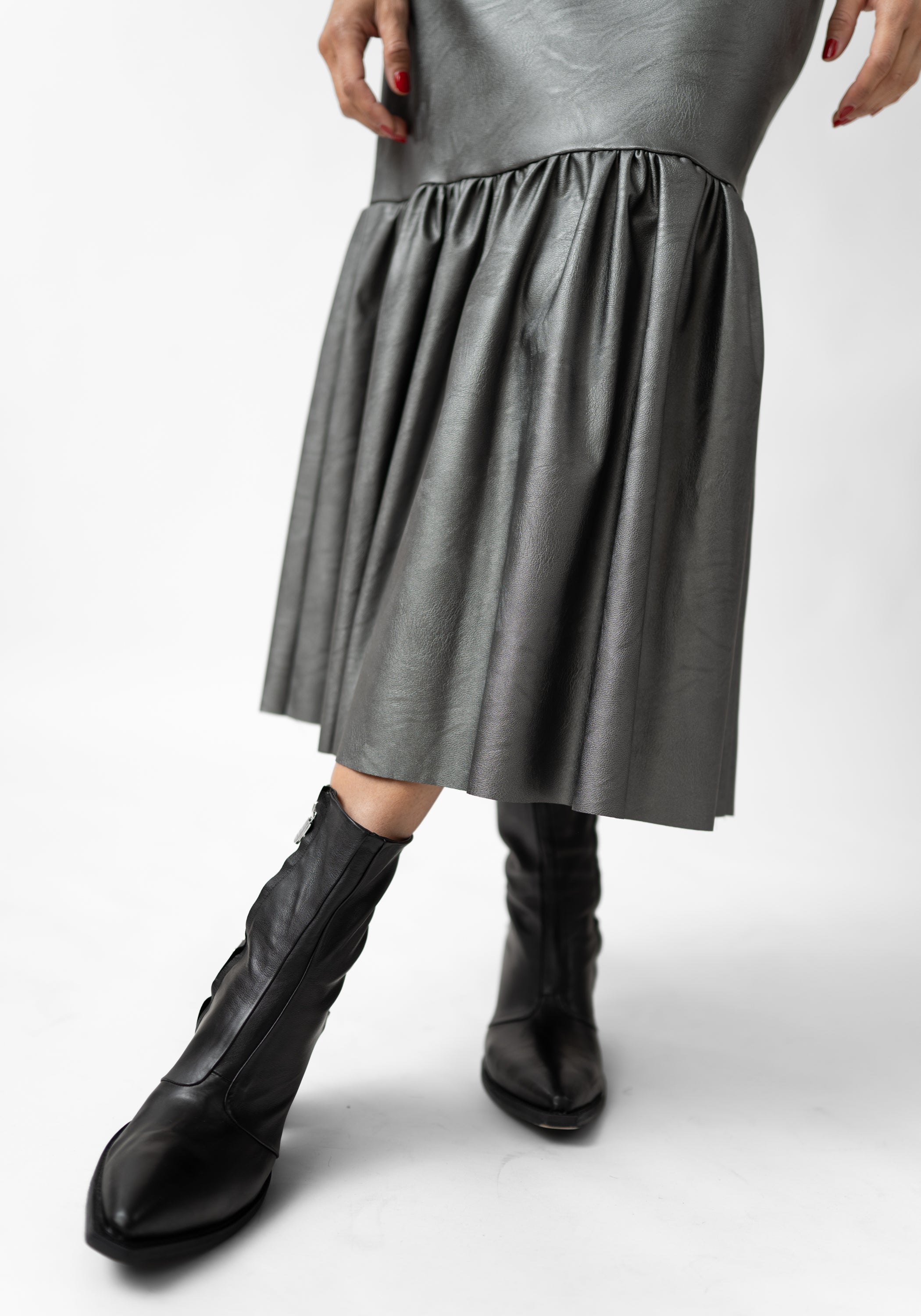 Gathered Hem Faux Leather Maxi Skirt