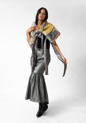 Textile Print Faux Fur Tie Shrug