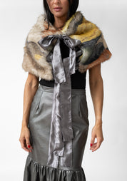 Textile Print Faux Fur Tie Shrug