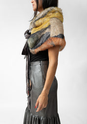 Textile Print Faux Fur Tie Shrug